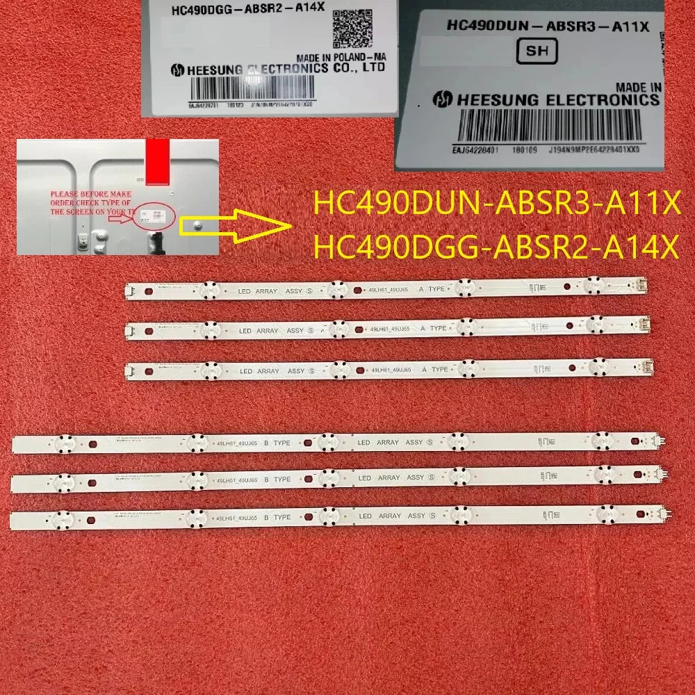 6pcs LED Backlight for 49LJ624V-ZC 49UJ701V 49LJ61 49LH61 49UJ65 A B 49UJ651V 49LJ614V 49UJ650 49UJ635 HC490DGG-ABSR2-A14X