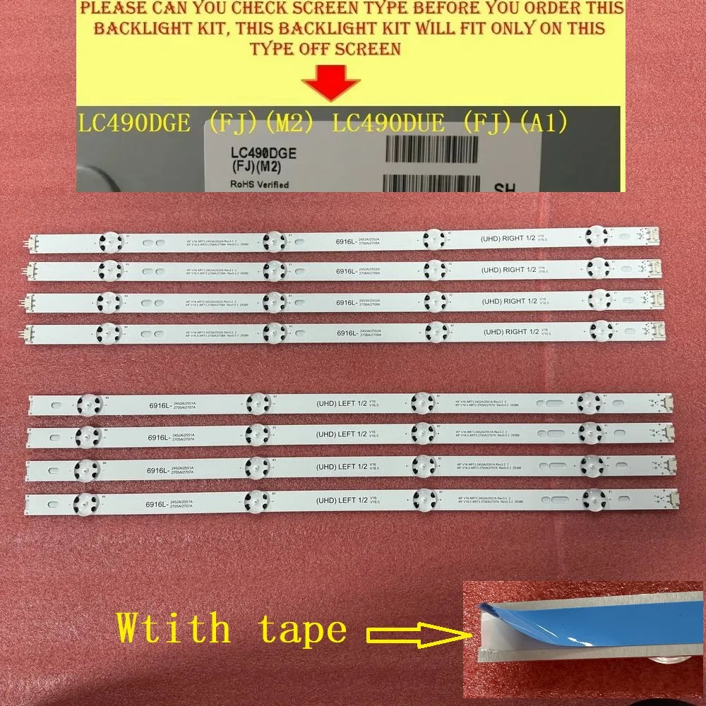 8 PCS/set LED Strip for 6916L-2706A 2705A 2708A 6916L-2710A 2712A 2709A TV Screen LC490DGE(FJ)(M2) LC490DUE(FJ)(A1)